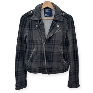 American Eagle Y2K Sweatshirt Plaid Moto Jacket Small